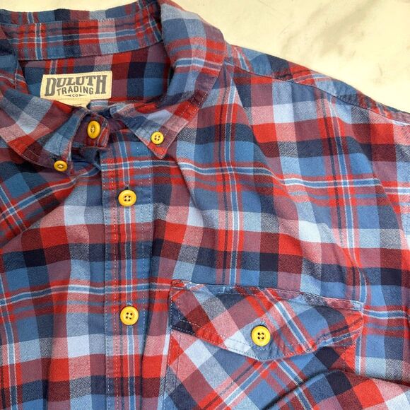 Duluth Trading Co. Men's Red & Blue Plaid Button Up Shirt, Size XL Tall - Picture 1 of 8